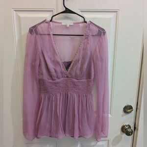 Y2K Sheer Silk Babydoll Top Pink